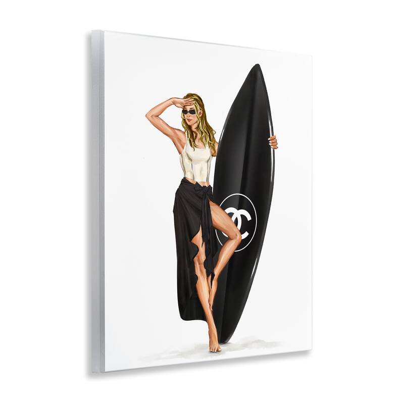 Stupell Trendy Surfer Girl in Black Wall Plaque Art Design By Ziwei Li