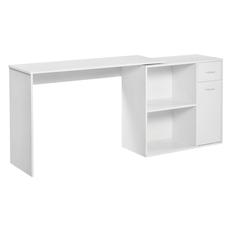 Adjustable L-Shaped Computer Desk with Storage Shelves,Drawer and Cabinet