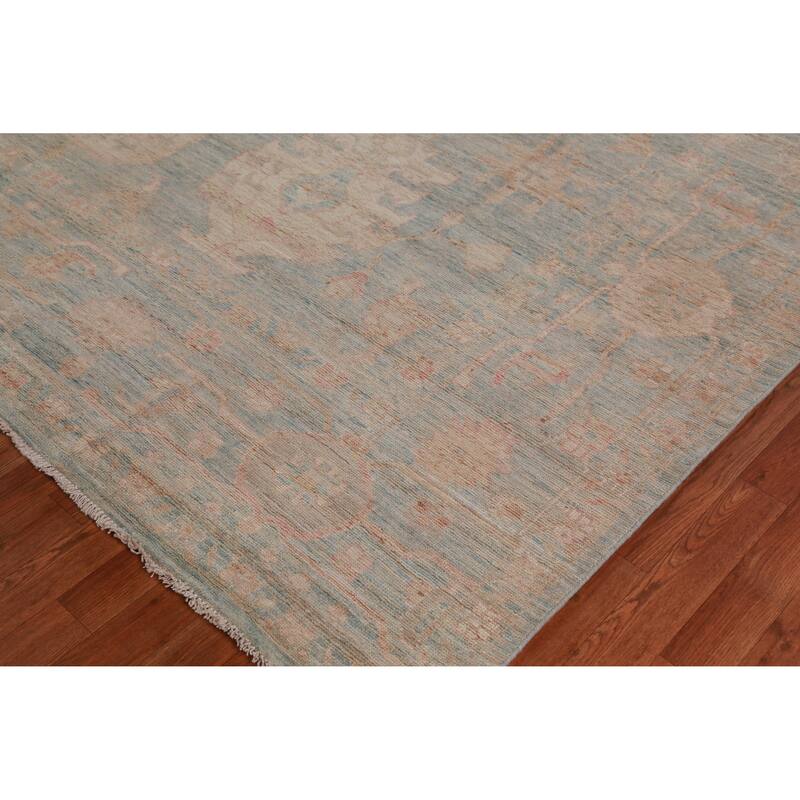 Hand Knotted Oriental 100% Wool Carpet Transitional All-Over Navy Blue & Blues Oushak Area Rug - 13' 7'' X 9' 10''