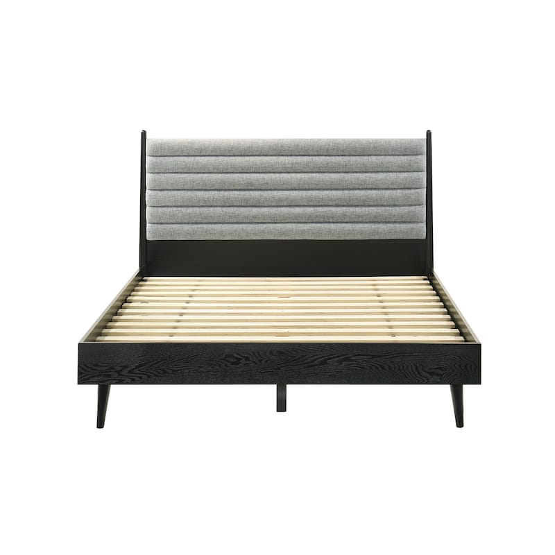 Artemio Black or Walnut Wood 3 Piece Bedroom Set with Grey Upholstered Headboard