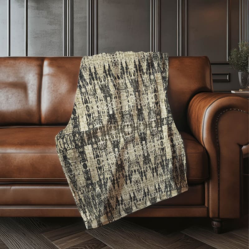 Premium Machine Washable Modern Moroccan Sherpa Throw Blanket - Black - 4'2" x 5'10"