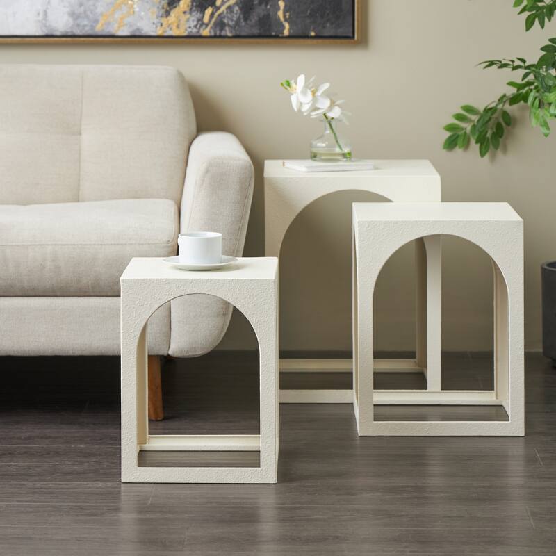 White or Black Metal Nested Side End Accent Table with Arched Cutouts (Set of 3) - White