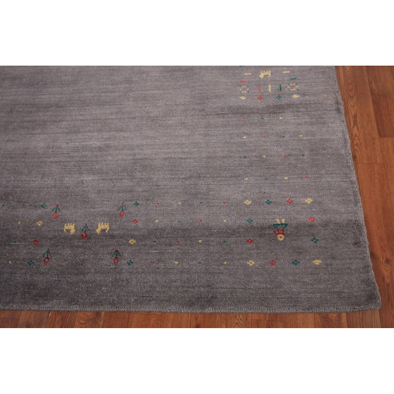 Tribal Gray Gabbeh Indian Square Area Rug Silk Carpet - 7'10" X 7'10"