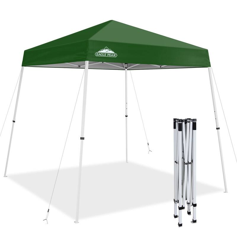 EAGLE PEAK 8x8 Slant Leg Pop-up Canopy Tent Easy One Person Setup Instant Outdoor Beach Canopy - Green