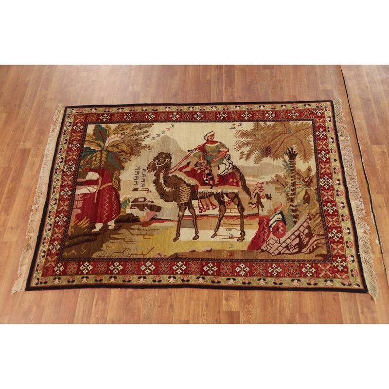 Vegetable Dye Karabagh Oriental Rug Hand-Knotted Wool Carpet - 4'2" x 5'11"