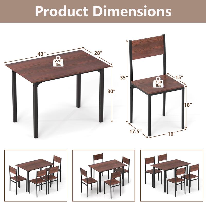 Walnut 5-Piece Dining Table Set with Metal Frame and Comfortable Chairs Perfect for Cozy Family Gatherings