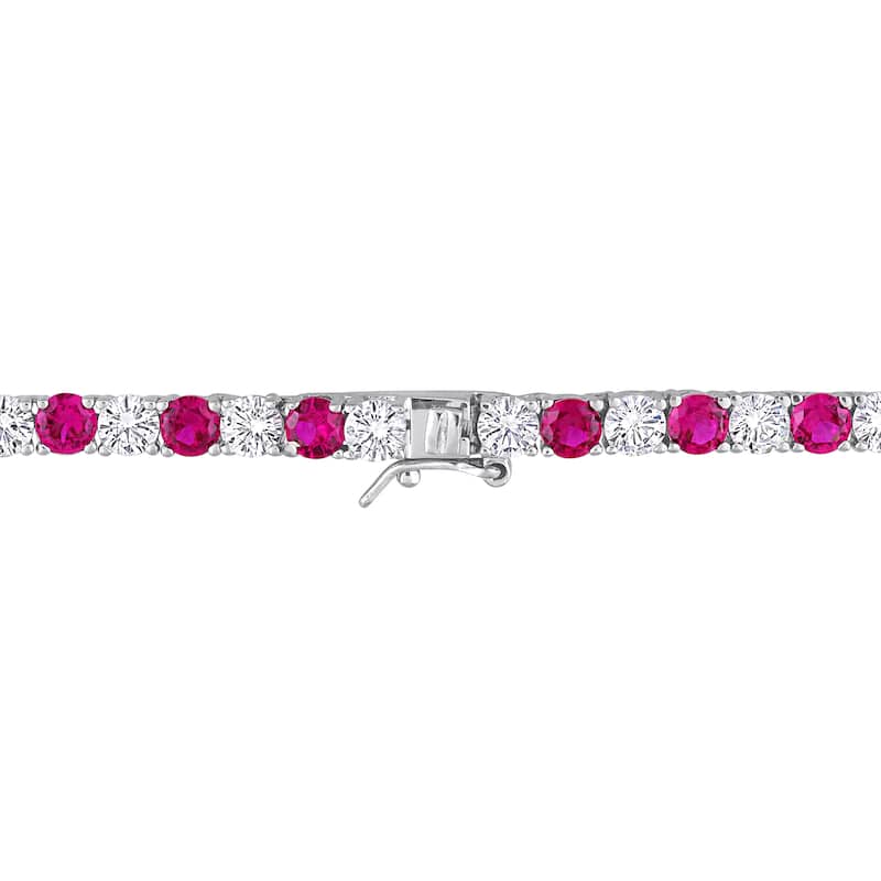 Miadora Created Ruby and Created White Sapphire Tennis Necklace in Sterling Silver