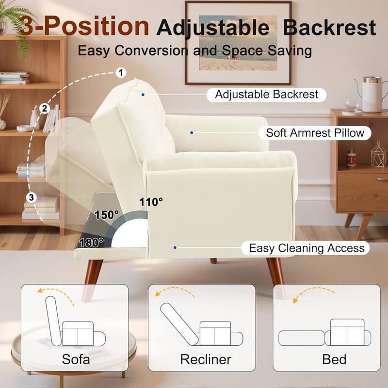 75″ Convertible Futon Sofa Bed, Small Futon Couch with Adjustable Backrest, Sleeper Sofa Couches for Small Living Room, Office