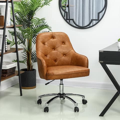 Glitzhome 40"H Modern Elegant Vintage Bonded Leather Adjustable Swivel Office Chair