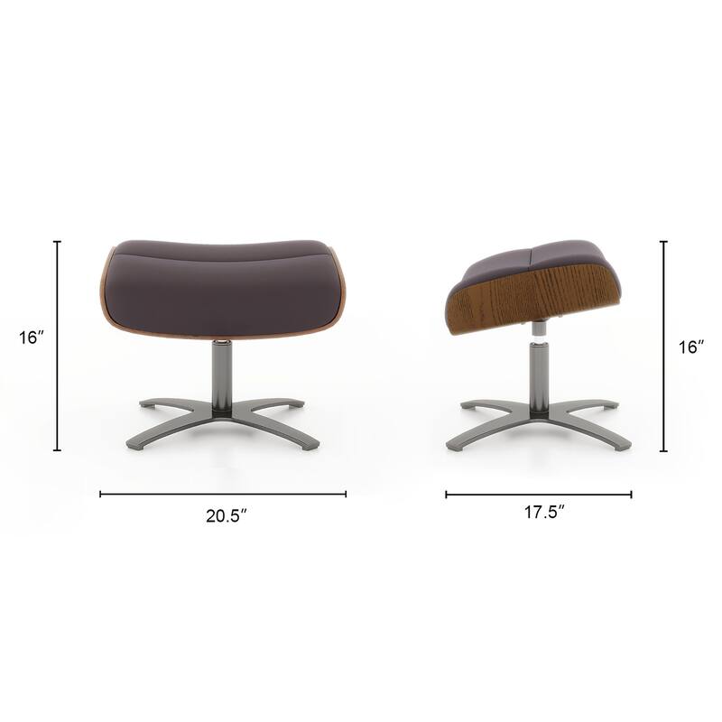 Jovan 20.5" Mid-Century Modern Genuine Leather Footstool Ottoman
