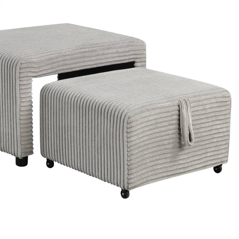 94" Convertible L-shaped Sectional Sofa with Pull-out Bed, Movable Ottoman and Stool, Storage, Cup Holder, and USB Ports