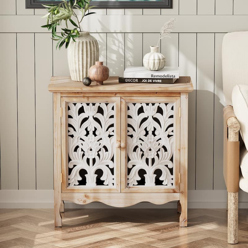COZAYH French Country Storage Cabinet, Classic Carved Openwork Cupboard, Perfect for Living Room, Kitchen, Hallway - 2-Door Cabinet