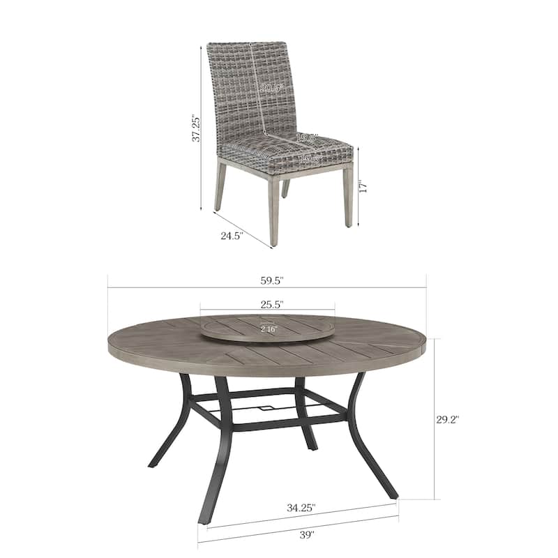 Patio Aluminum Round 59.5" Dining Table With Outdoor Chairs