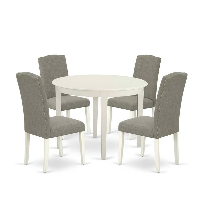 Round Kitchen Table Set 5pc - 42" Table & 4 Parsons Chairs - Linen White Legs - Dark Shitake Fabric