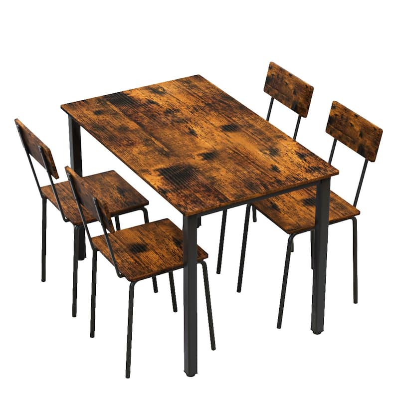 5 Piece Metal and Wood Indoor Modern Dinning Table Furniture Set for 4, Dining Table Chairs