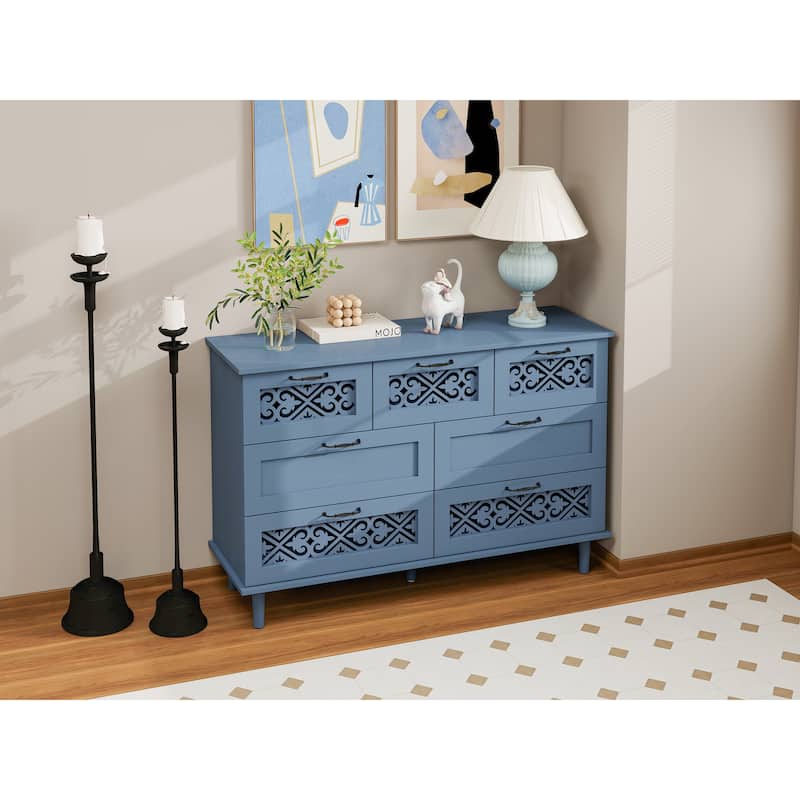 Roomfitters 7 Drawer Dresser, Modern Storage Cabinet with Ample Space for Bedroom, Living Room, Blue