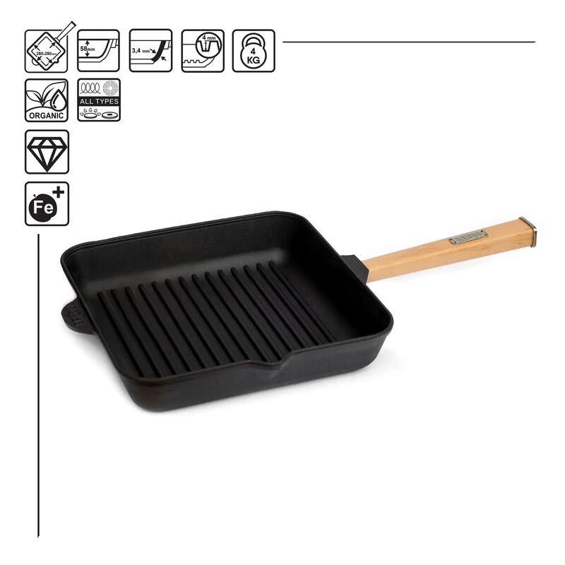 Brizoll Cast Iron Grill Pan w/ Removable Handle