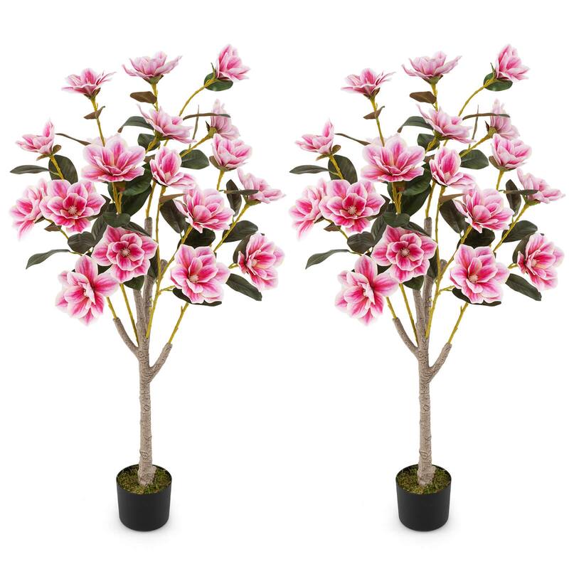 Costway 1/2 PCS 51" Artificial Magnolia Tree with Elegant PEVA Leaves - Green, White, Pink - 2 PCS