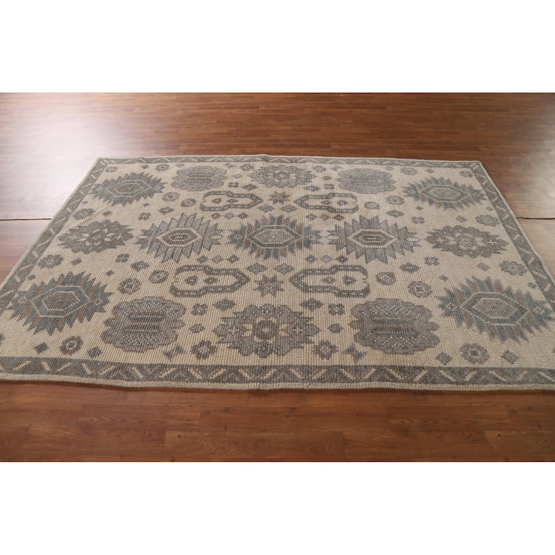 Geometric Moroccan Oriental Area Rug Hand-Knotted Wool Carpet - 5'3"x 7'11"