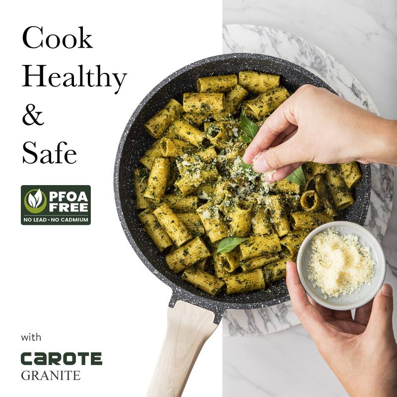 Pots and Pans Set Nonstick, White Granite Induction Kitchen Cookware