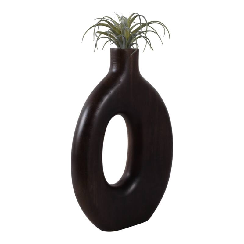 Mango Wood Modern Vase with Round Cutout Silhouette Minimalist Design