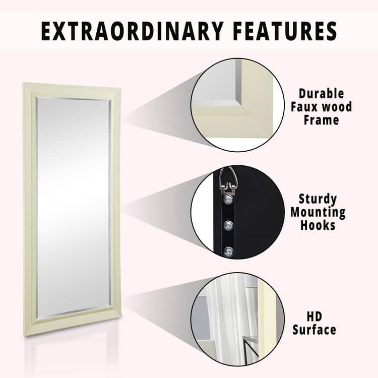 Framed Bevel Leaner Full Length Huge Floor Mirror XL Mirror Large Rectangle Standing Cream Floor Mirror Huge Mirrors for Bedroom