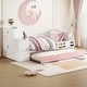 preview thumbnail 1 of 46, Twin Size Wood Platform Bed with Sample Bookshelf and Movable Wardrobe,with Built-in Trundle Bed Pink+White