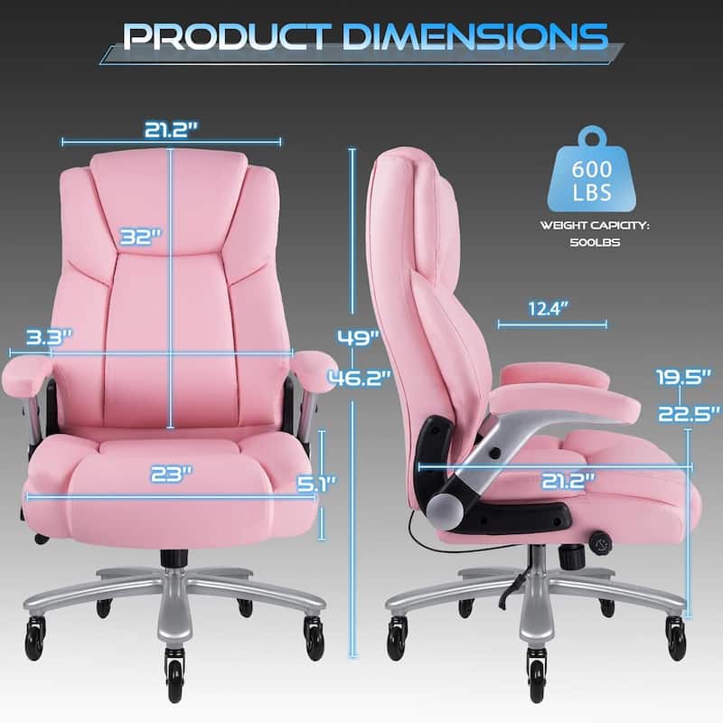 BOSSIN 600lbs Big and Tall Office Leather Chair with Flip up Armrest, Ergonomic Lumbar Support and Quiet Rubber Wheel