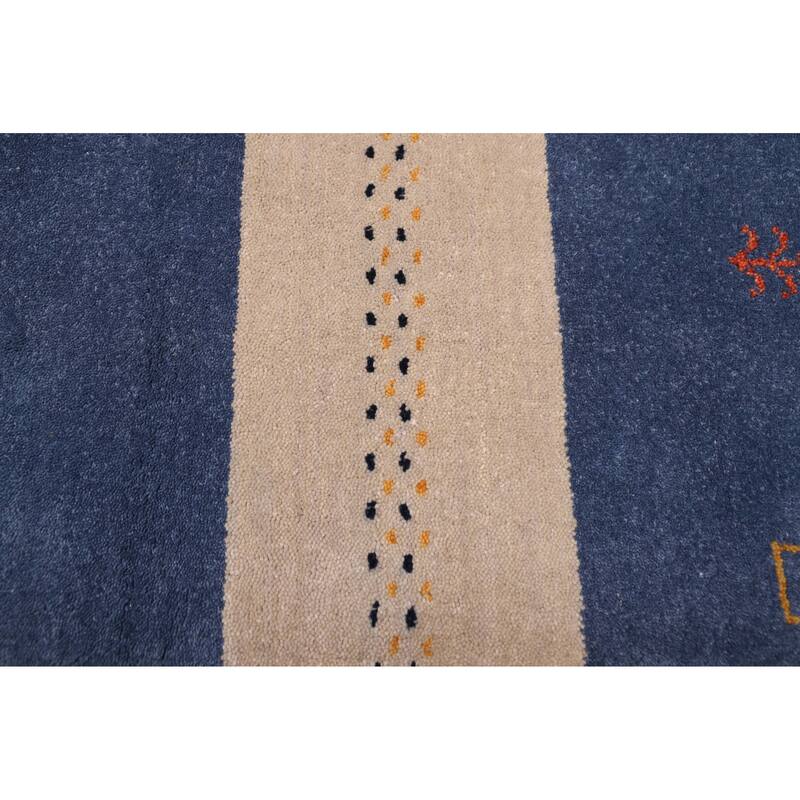 ECARPETGALLERY Hand Loomed Kashkuli Gabbeh Grey, Navy Wool Rug - 6'8 x 9'8