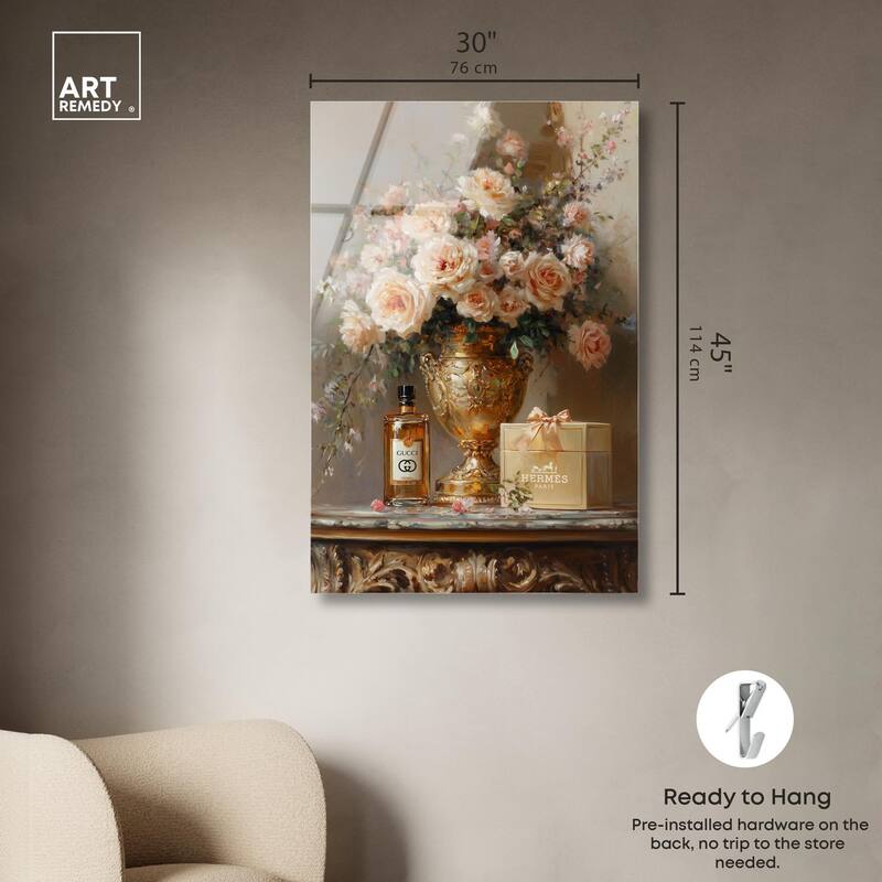Classical Vase Tans and Floral Acrylic by Art Remedy, Ready to Hang