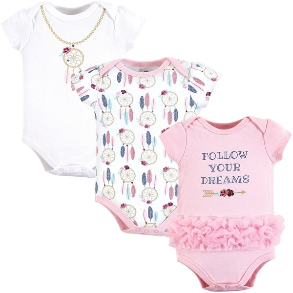 slide 1 of 1, Little Treasure Baby Girl Cotton Bodysuits 3pk, Dream Catcher 3-6 Months - Dream Catcher