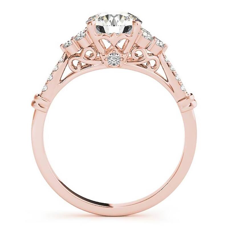Auriya 14k Gold Vintage 1/2ct Round Moissanite and 1/5ctw Diamond Engagement Ring
