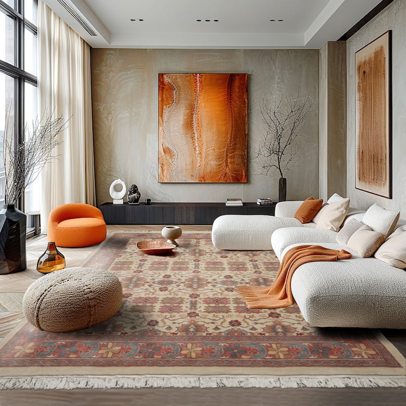 8x10 Hand Knotted Wool Ivory Jahan Old Plush Pile Pande Cameron Rug - 8' x 10' - 8'  x 10'