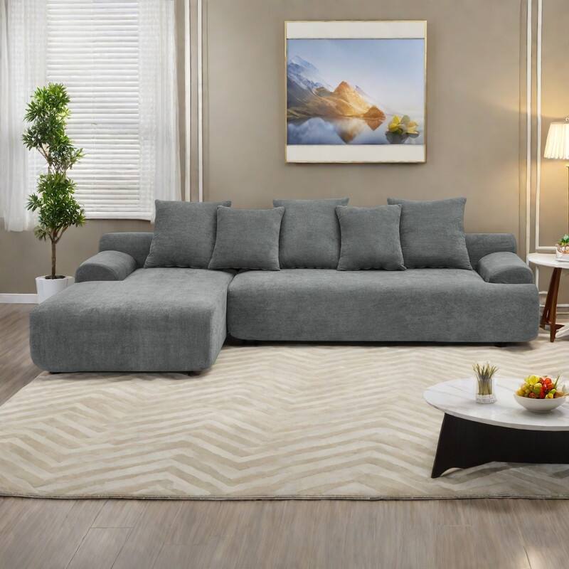 110.25" Velvet L-Shaped Modular Sectional Sofa with Free Combination Design and Modern Style - Grey