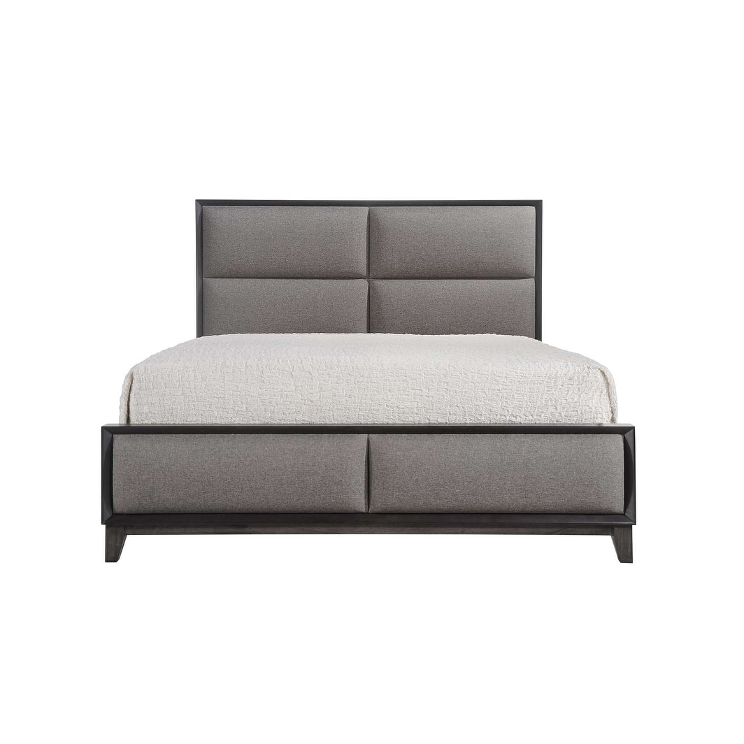 Oak Gray Queen Bed with Upholstered Headboard and Footboard