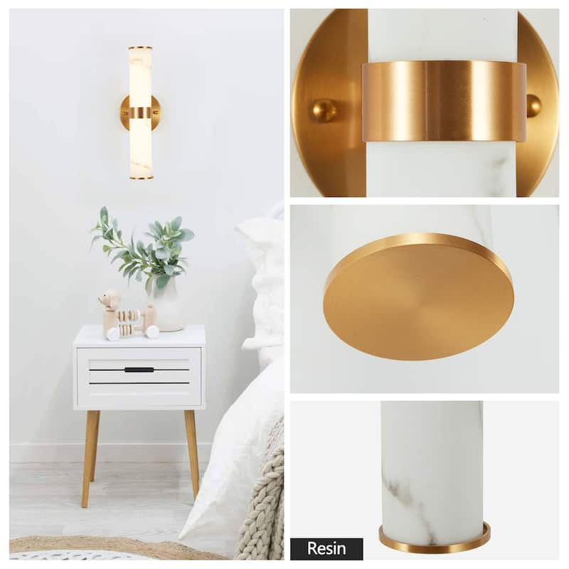 Golden and Elegant Resin Wall Sconce,Set of 2,Modern Vertical Light Fixture for Bathrooms, Hallways (Only Indoor)