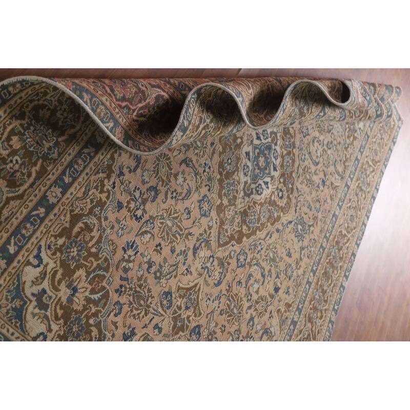 Hand Knotted Oriental 100% Wool Carpet Traditional Floral Coral Mashad Area Rug - 9' 1'' X 6' 1''