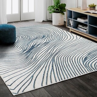Abani Vista Abstract Blue and Off White Indoor Rug - Bed Bath & Beyond ...