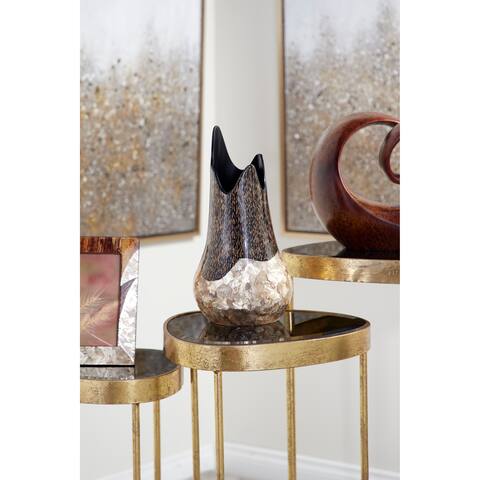 Large 7" x 13.5" Resin Vase w/ Gold Capiz Shell & Vervain Inlay