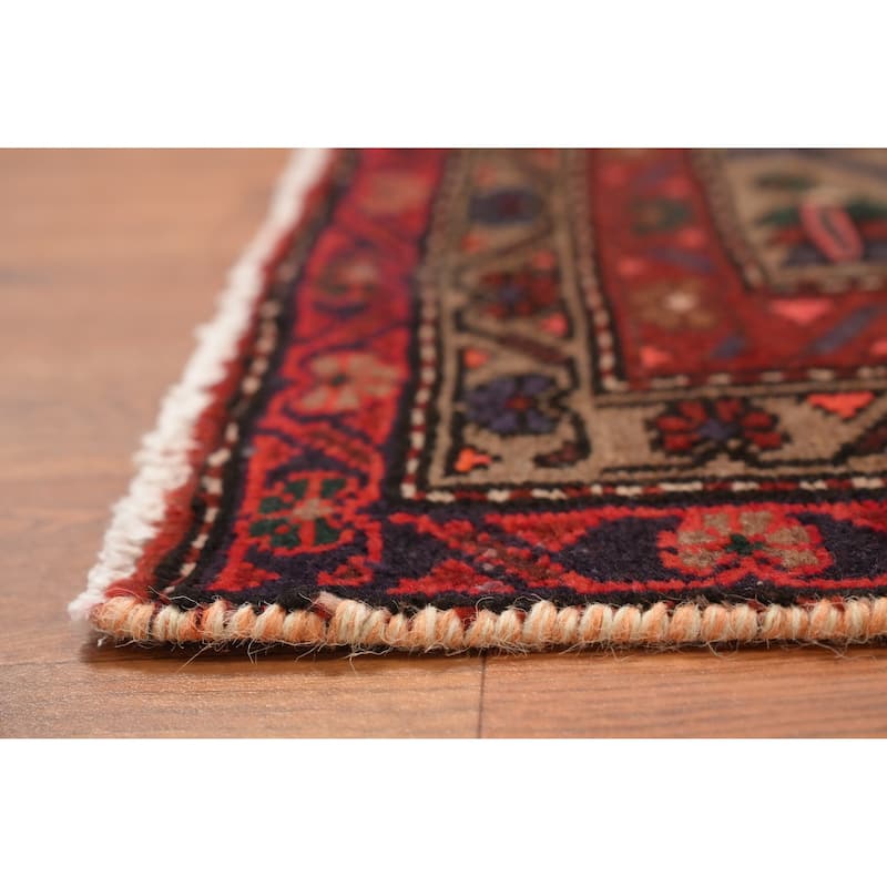 Hand Knotted Oriental 100% Wool Carpet Traditional Geometric Red Hamedan Area Rug - 5' 3'' X 3' 4''
