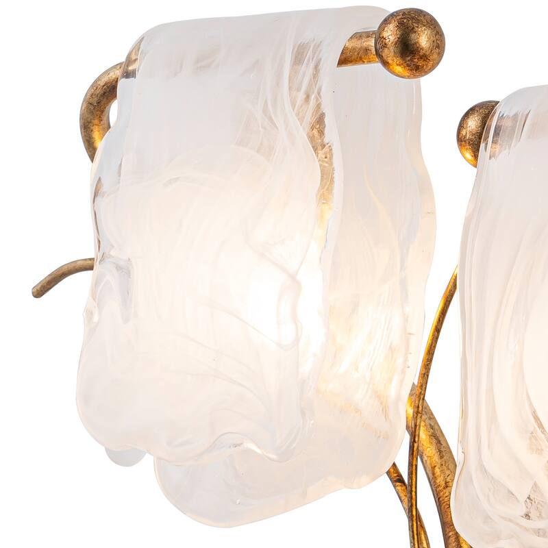 2-Light Wall Sconce with Floral Branch Design and White Glass Shades