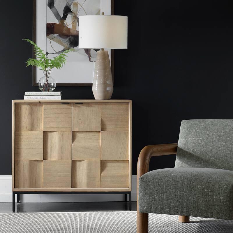 Geometric 2 Door Wooden Cabinet - 36" - Brown and Black