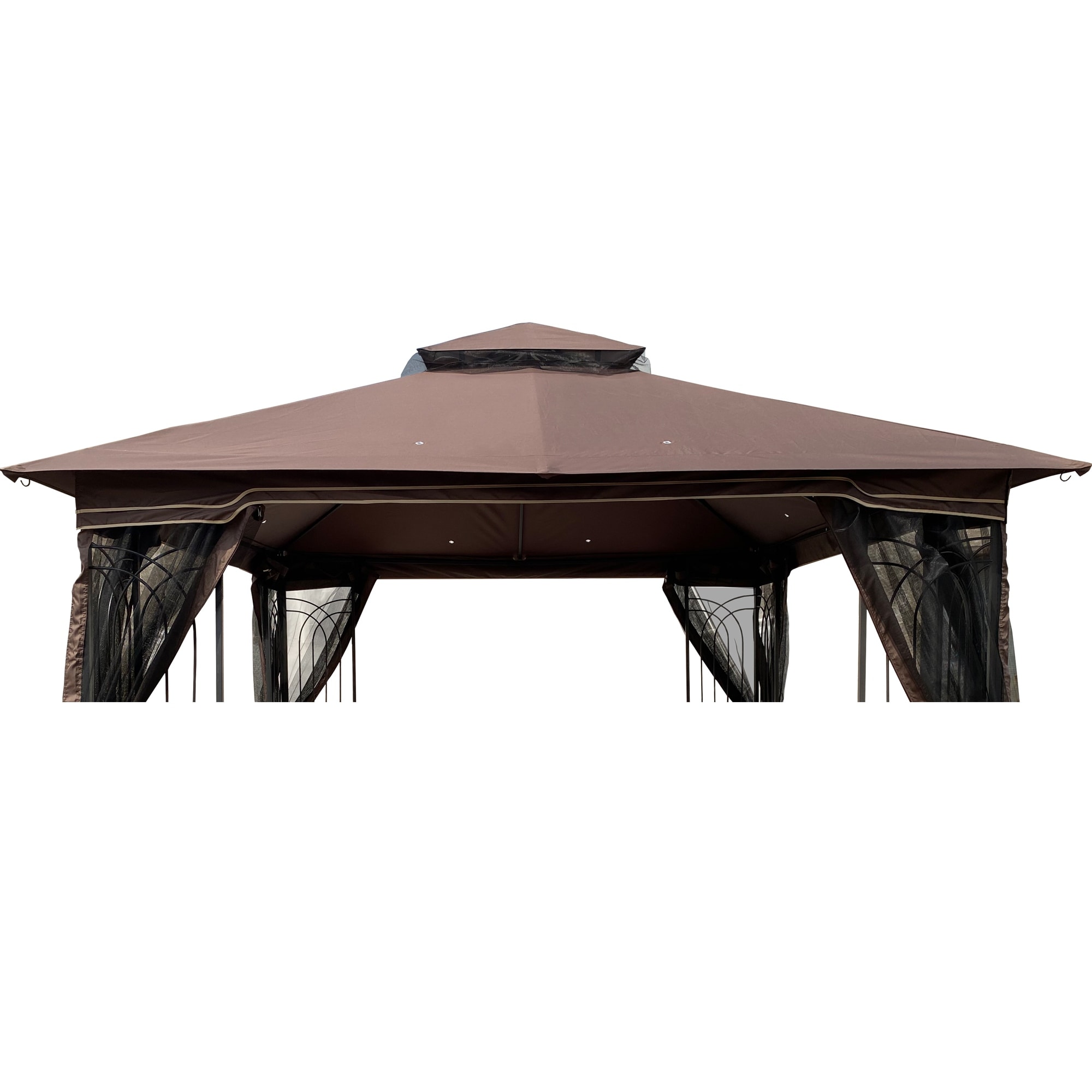 10x10 Ft Patio Double Roof Gazebo Replacement Canopy Top Fabric Brown