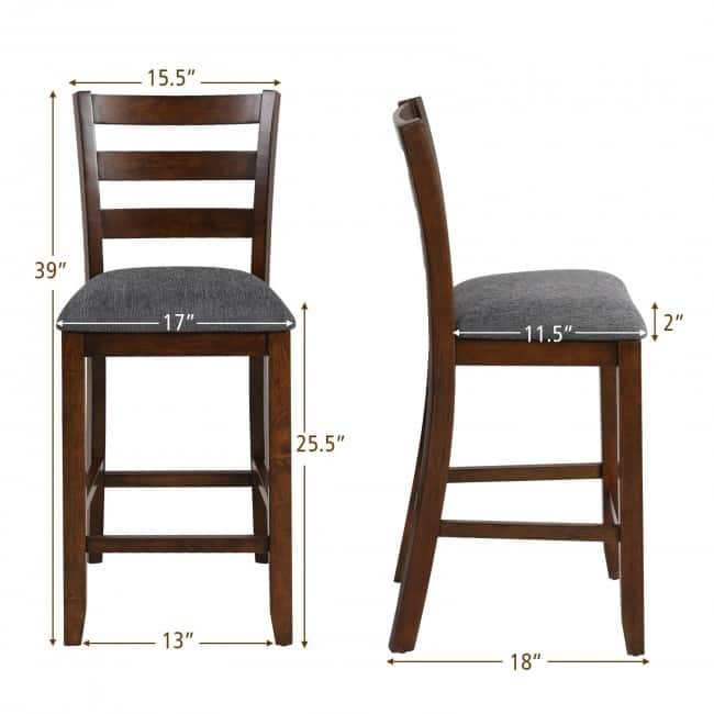 2Pcs Counter Height Chairs with Fabric Seat and Rubber Wood Legs - 17" x 18" x 39" (L x W x H)