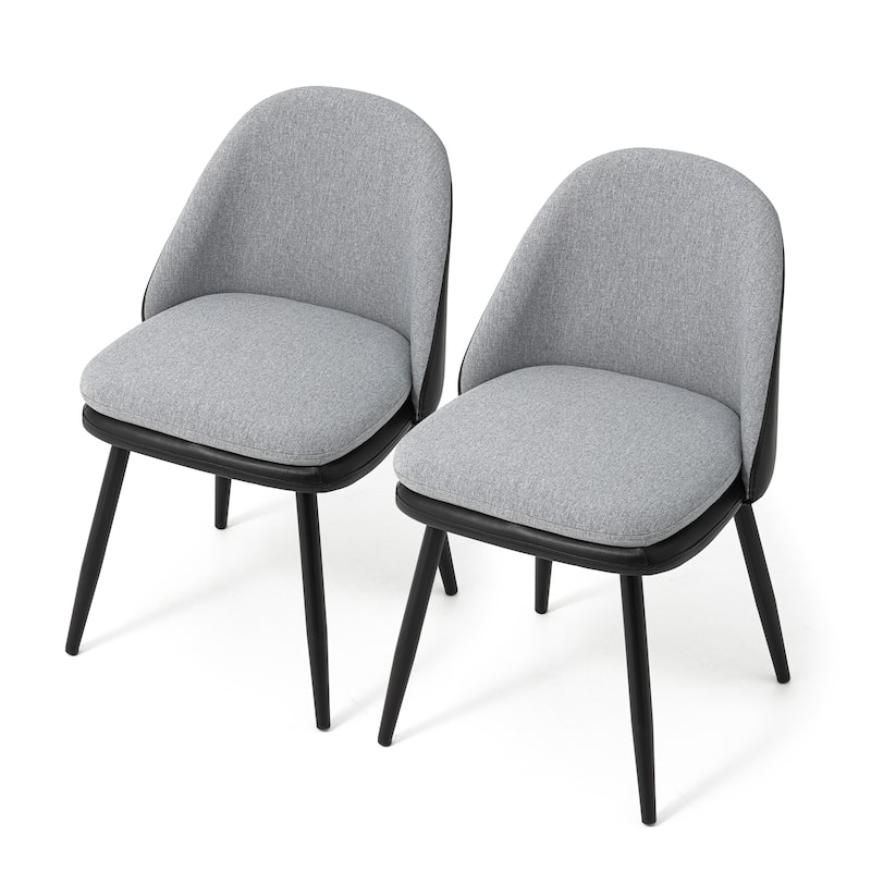 Glitzhome Modern Set of 2/4 PU Leather Mixed Fabric Dining Side Chairs with Metal Legs