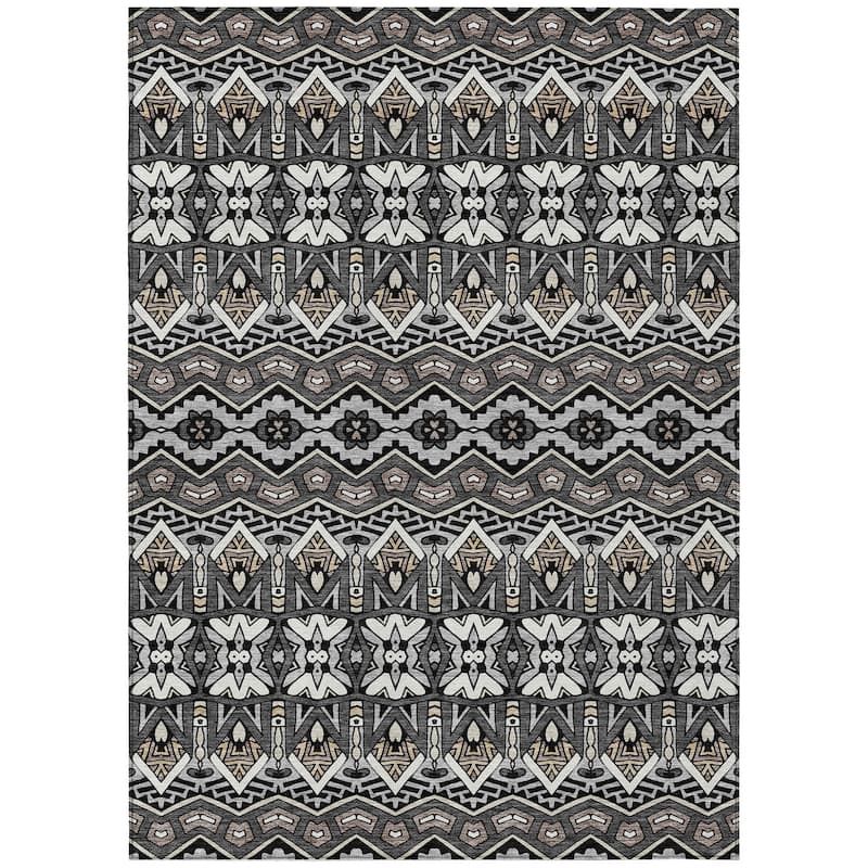Machine Washable Indoor/ Outdoor Chantille Mosaic Global Rug