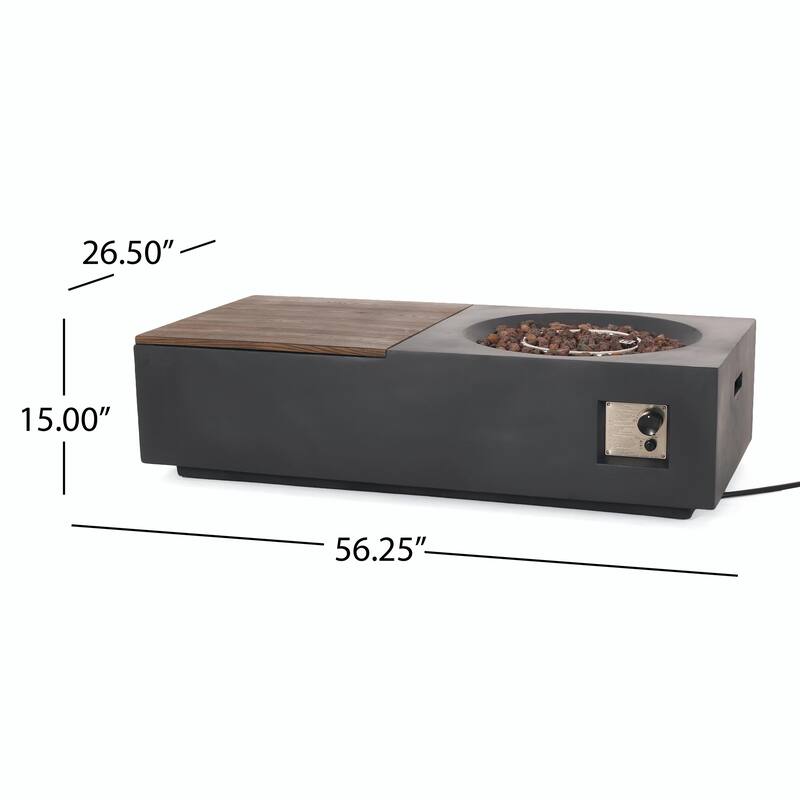50,000 BTU Outdoor Lightweight Concrete Rectangular Fire Pit Table with Storage