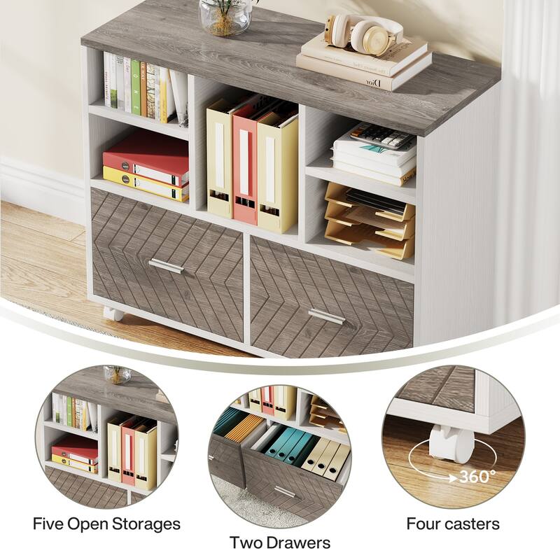63" L-Shaped Executive Desk with Reversible File Cabinet Office Desk with Storage Drawers