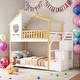 preview thumbnail 1 of 12, Stairway Design Twin-Over-Twin Bunk Bed,House Bed,Storage and Guard Rail,Natural Bed +White Stair White