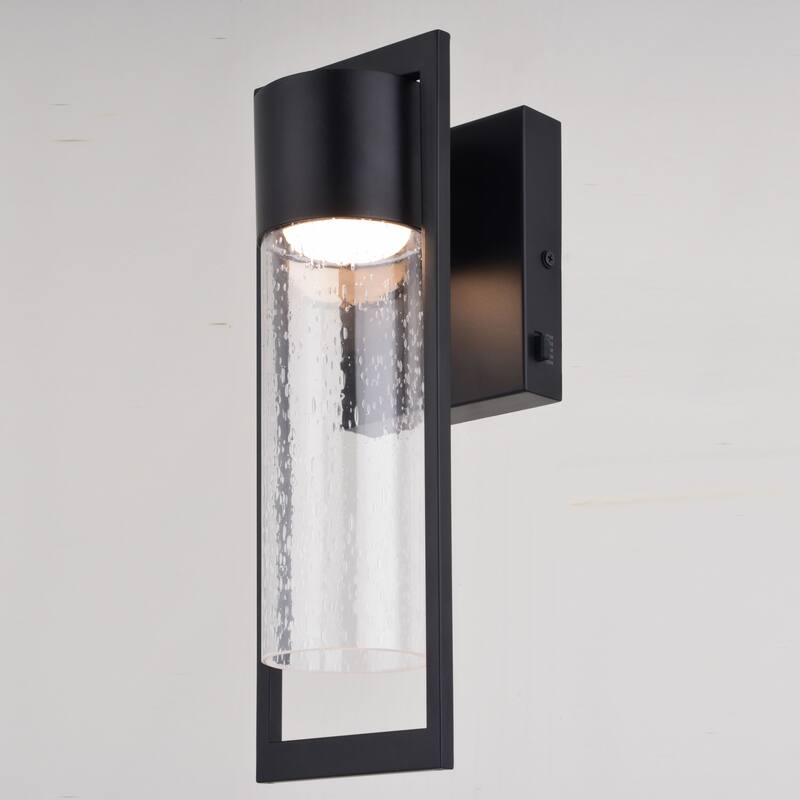 Sawyer Steel 1 Light Integrated LED Matte Black Contemporary Outdoor Wall Lantern Clear Glass - 5-in W x 14.25-in H x 5.25-in D